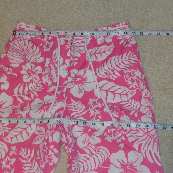LAUREN RALPH LAUREN Barbie pink & white Hawaiian‎ print cotton crop pants size 8 - Picture 8 of 10